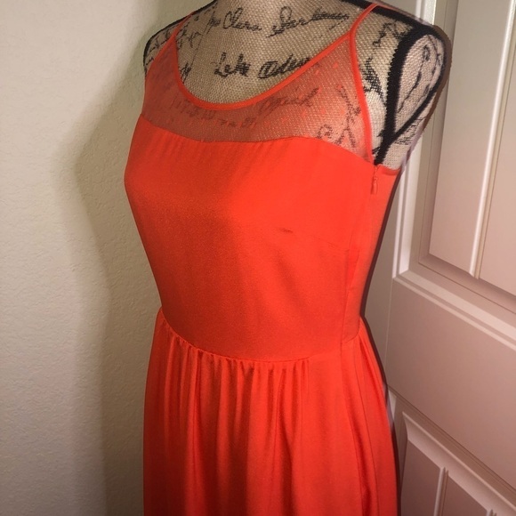 Gianni Bini Adjustable Straps Orange Solid & Sheer Polka Dots Maxi Dress Size 4 - Picture 6 of 8